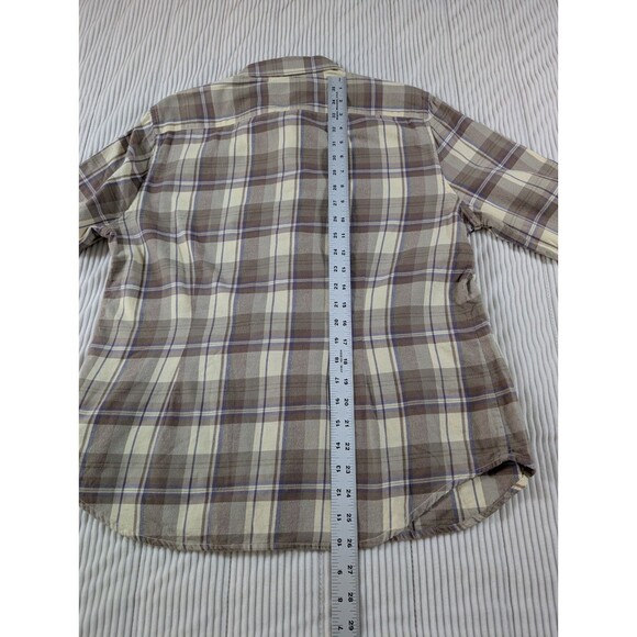 Flaw Lauren Ralph Lauren Flannel Top Women's L Brown Plaid Fitted Button Up - Picture 8 of 9